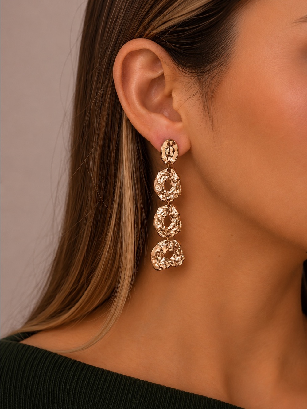 H&M Gold Abstract Drop Earrings Statement Textured Dangle